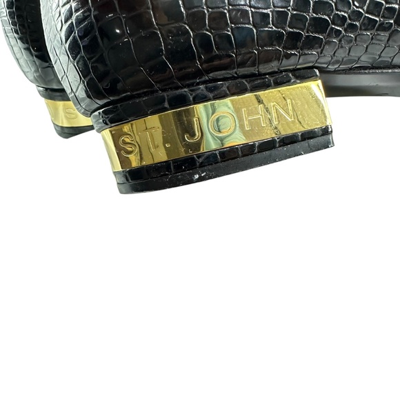 Vintage ST. JOHN Black Croc-Embossed Patent Leather Logo Loafers 10 AA - Picture 6 of 13